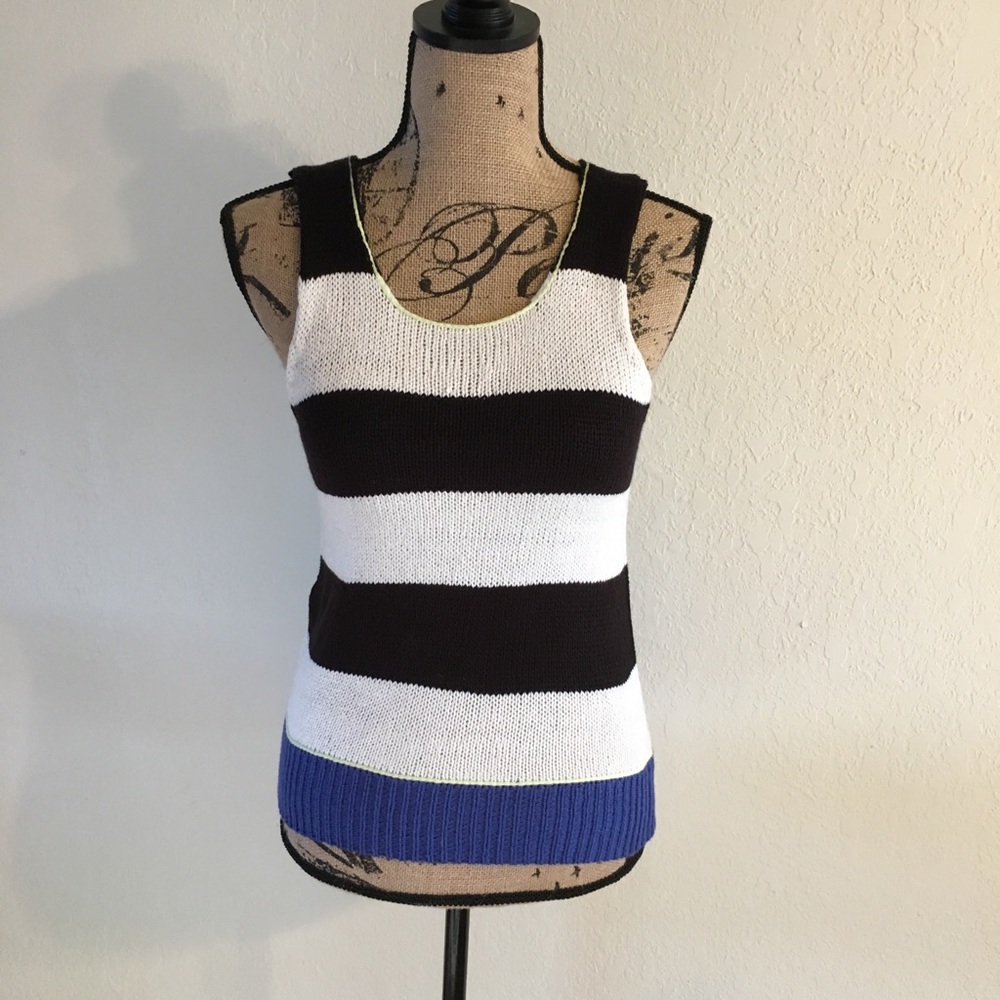 Colorblock Soft Sweater Tank Blue White Black